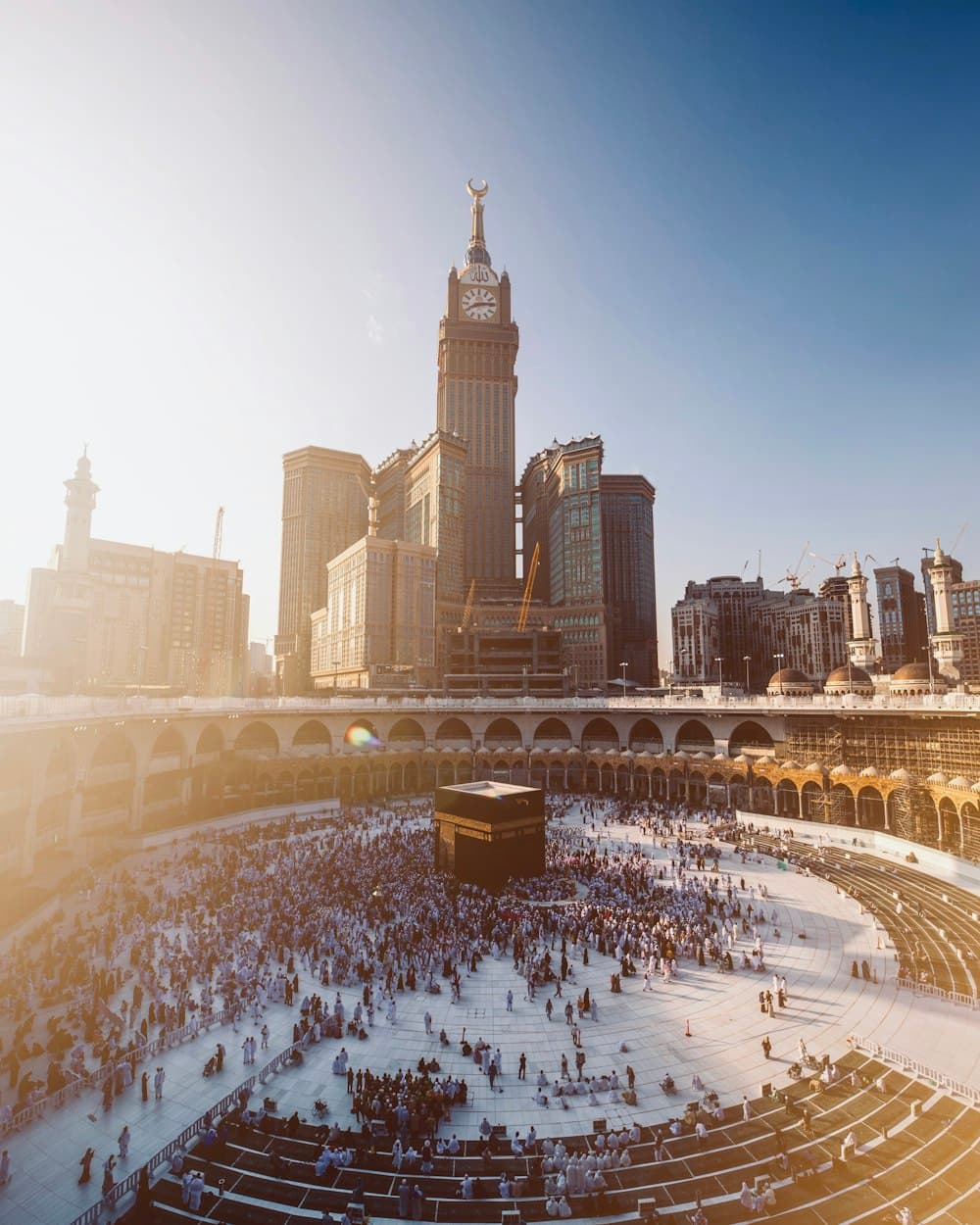 The Grand Mosque in Makkah with pilgrims gathered around the Kaaba